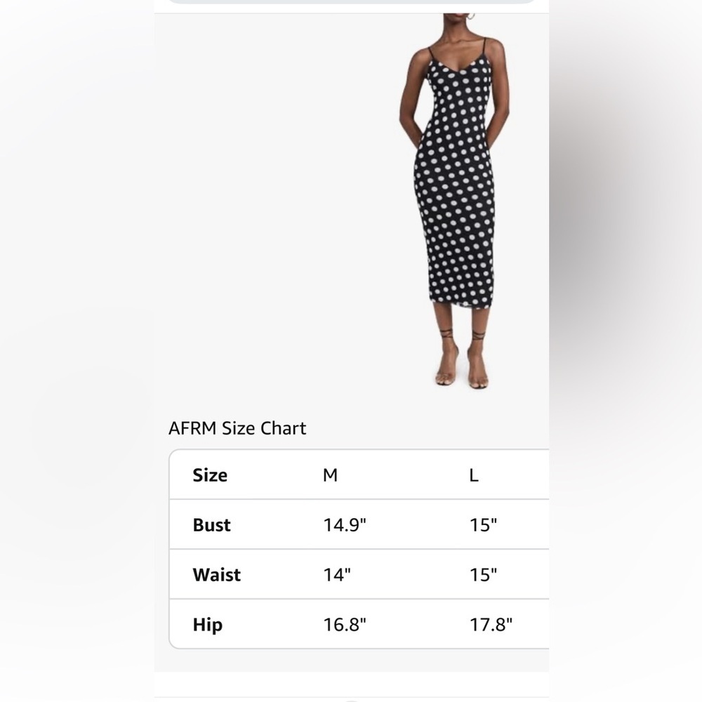 AFRM Black and White Polka Dot Spaghetti Strap Midi Dress.  Size L.  Sold out! - Picture 7 of 12
